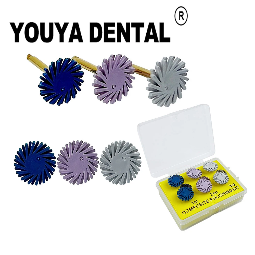 

6pcs/box Dental Composite Resin Polishing Disc Kit Diamond System Dentistry Material Teeth Flex Spiral Brush Bur Polisher