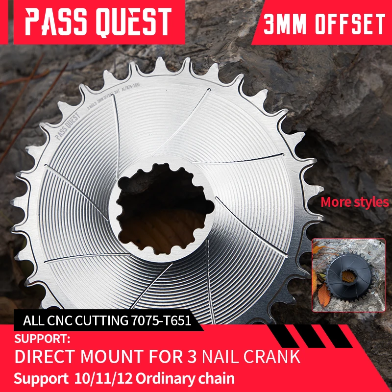 

PASS QUEST 3mmOffest AERO Round Narrow Wide Chainring for GXP Direct Mount Crank Gravel Bike GX SX Mountain Bike 28-38T