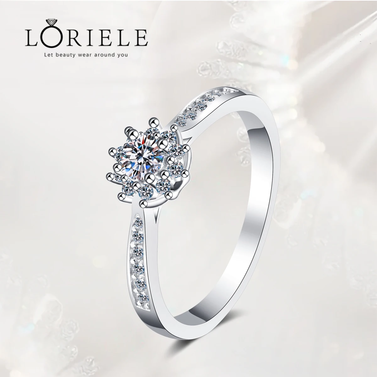 

LORIELE 0.2CT Подсолнух Муассанит кольцо 14 к позолоченное Стерлинговое серебро обручальное кольцо VVS Lab бриллиант обещание обручальные кольца