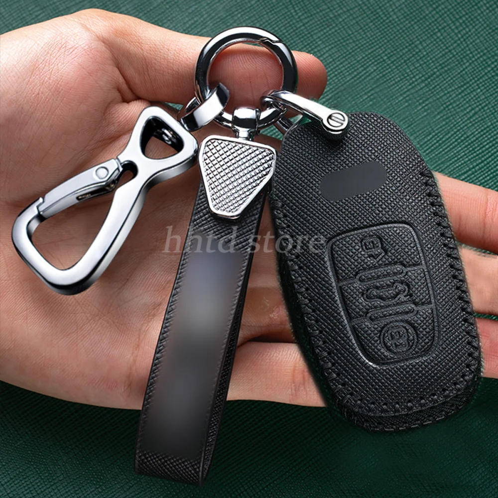 

Cowhide Leather Remote Start Car Key Case Cover Protector Holder Auto Accessories Shell For Audi A4 Rs4 A5 A6 A7 A8 Q3 Q5 Q7 B8
