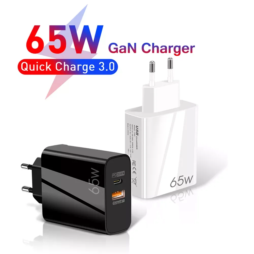 

65W GaN Charger Quick Charge PD 3.0 USB Type C Portable Fast Charger For MacBook Laptop iPad iPhone 13 12 Pro Max Xiaomi Samsung