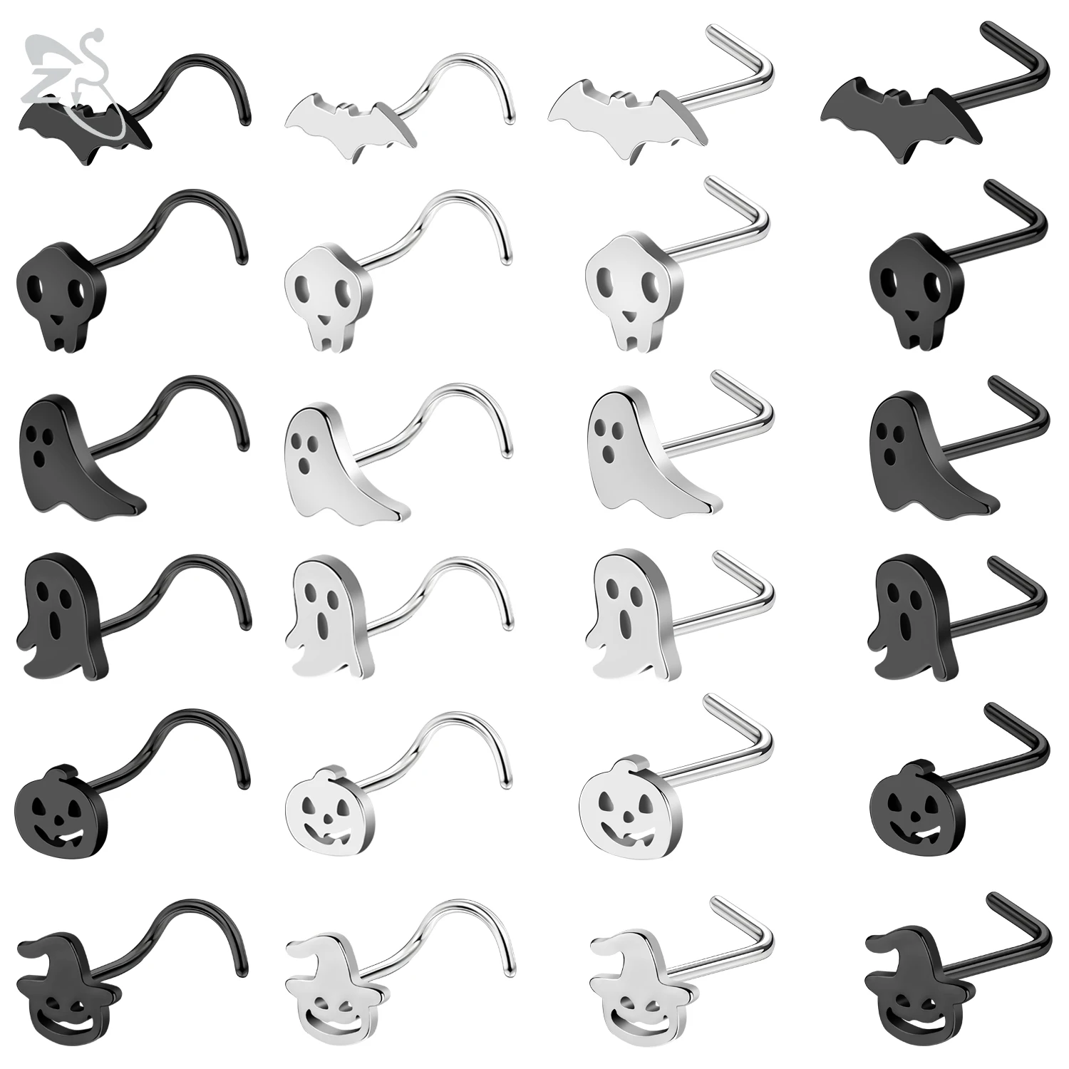 ZS 1 шт. гвоздик для носа из нержавеющей стали летучая мышь Тыква череп в форме