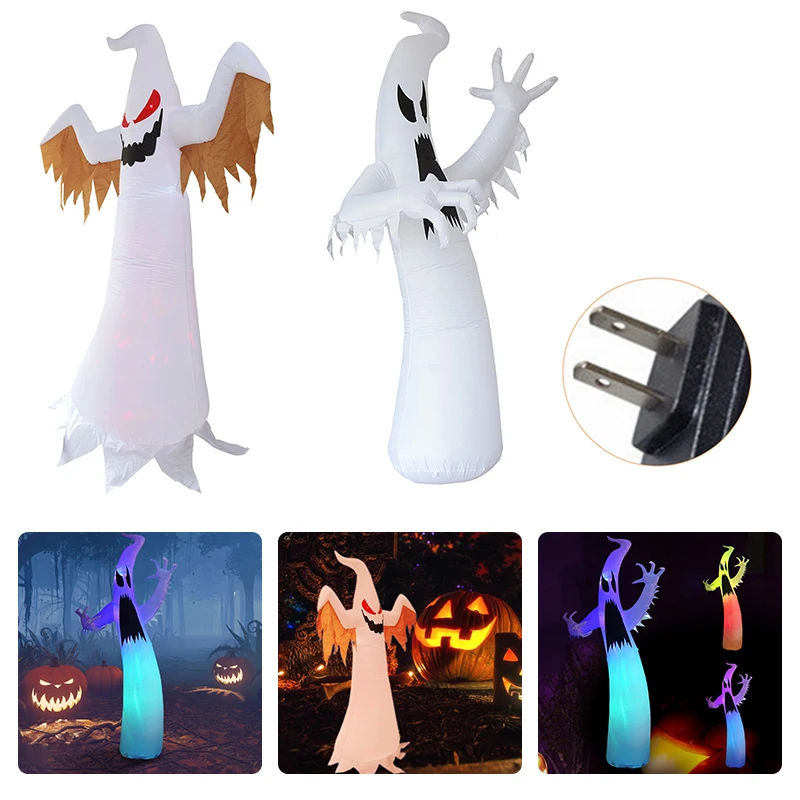 

Halloween Creepy Ghost Dress Up Inflatable Ghost with Flame Light Horror Props 2.4m Scary Ghost Model Blow Up for Outdoor Indoor