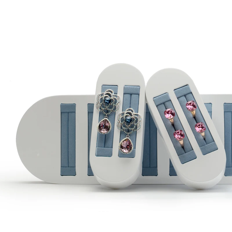 Oirlv Jewelry Organizer Earrings Wooden Ring Holder Earring Display Blue Micro Fibers Jewelry Storage White Wooden Jewelry Stand