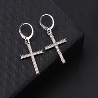 gold crystals cross shape long earrings sparkly black clear rhinestone dangle earrings for women wedding jewelry gifts