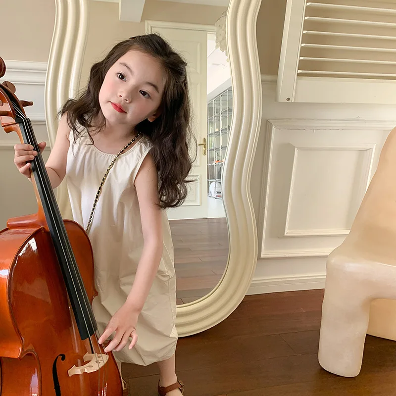 Платье для девочек нишевой дизайн темпераментный жилет сплошной цвет кокон в