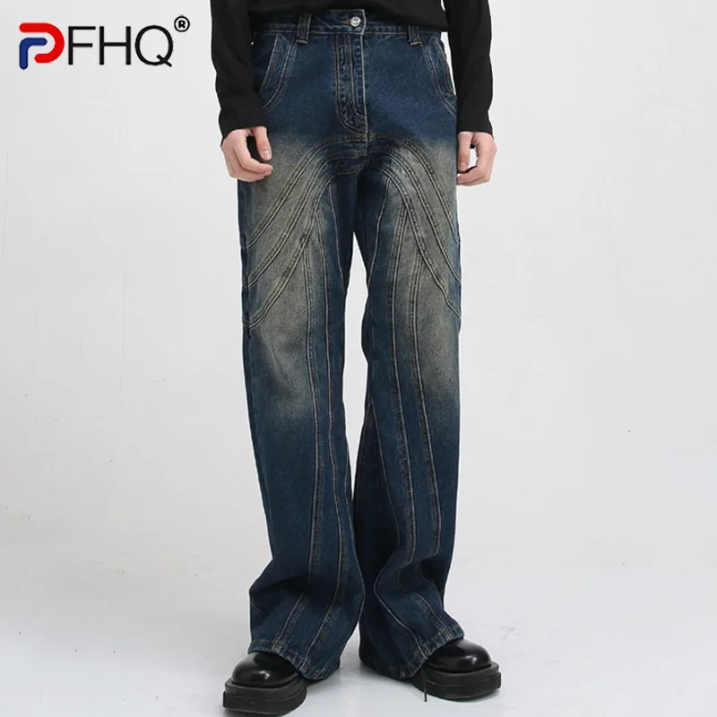

PFHQ High Quality Men's Casual Denim Pants New Korean Slim Fit Washed Design Jeans 2023 Spring Vintage Male New Trousers Fashion
