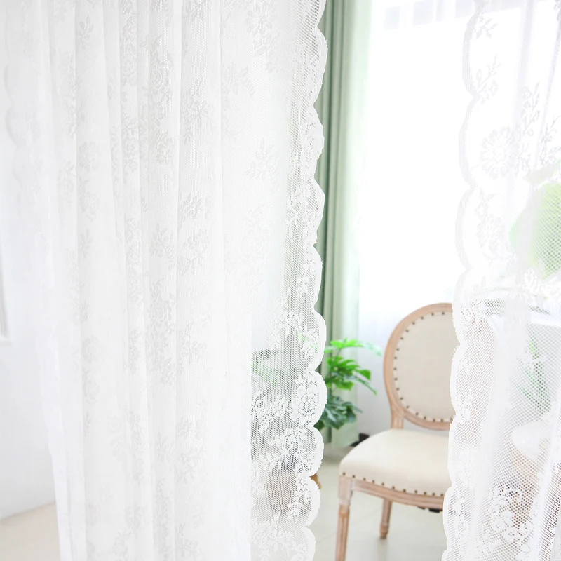 

French White Lace Curtain Voile Window Treatments For Living Room Bedroom Door Curtains Floral Tulle Drapes Balcony Screen