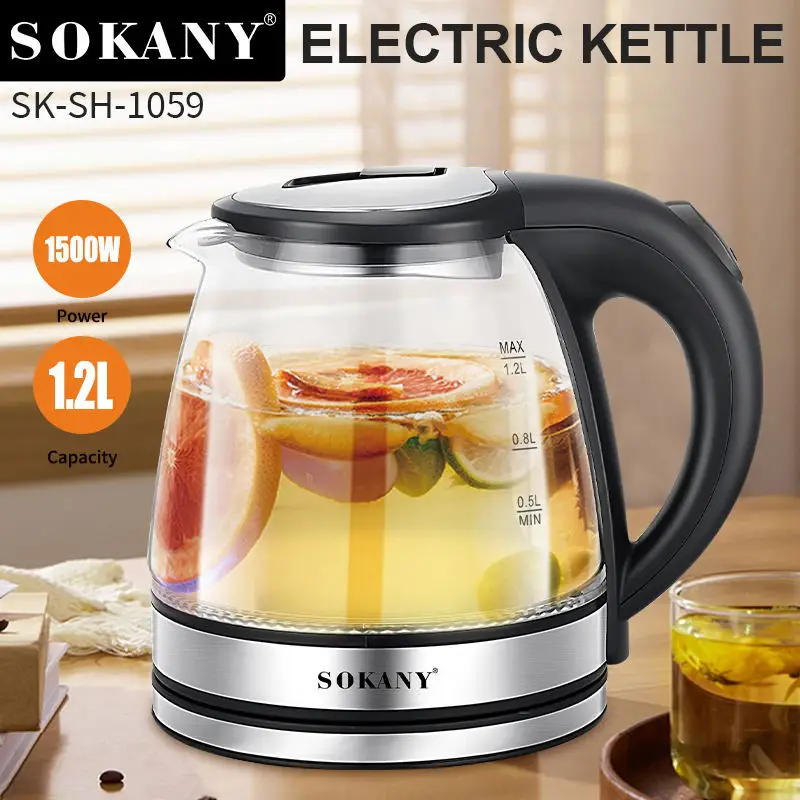 

1.2 Liter Electric Kettle, 1500W Wide Mouth, Glass Tea Kettle & Hot Water Boiler, Auto Shut-Off & Boil-Dry Protection