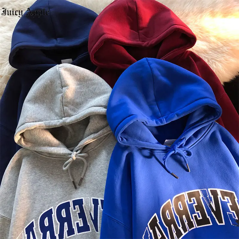 

JuicyApple Hooded Sweatshirt For Women Plush Thickened Klein Blue Streetwear Hoodie Fashion Winter Clothes 2022 Women's Clothing