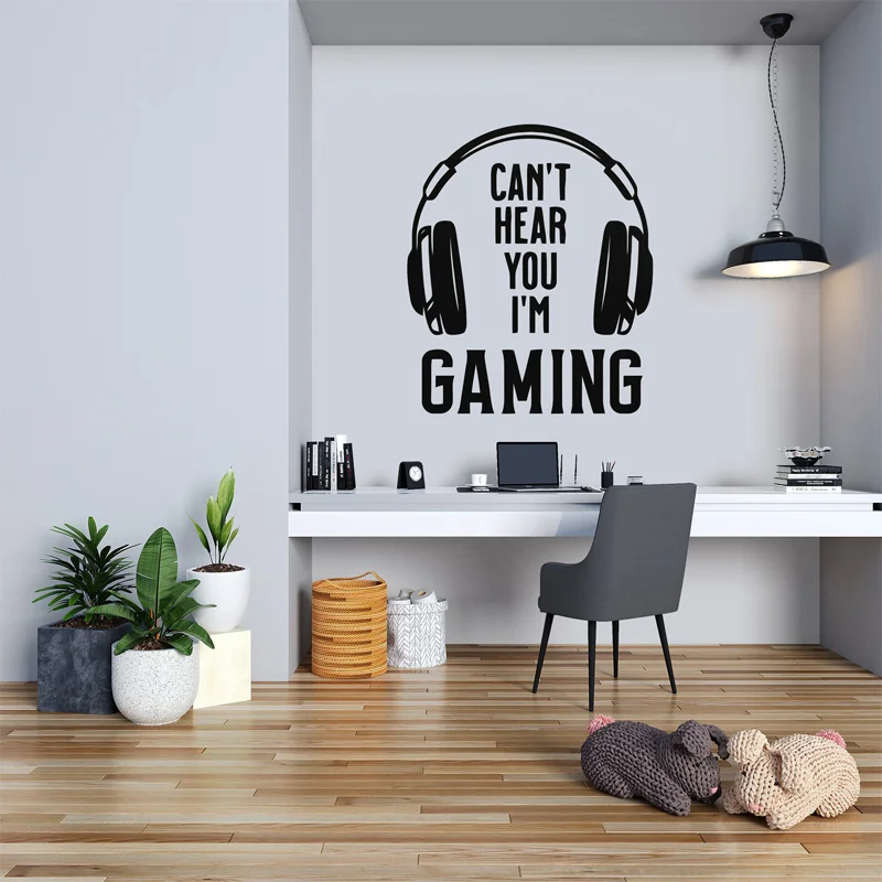 

Can't Hear You I'm Gaming Quote Video Games Gamer Life Vinyl Wall Decal Art Home Decor Boys Game Room Design Stickers Mural AB24