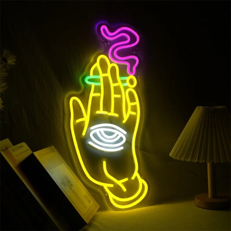 Custom Neon Light Cigarette Sign Smoking Hand With Eye Led Personalized Gift Room Decoration Home Wall Bedroom Party Bar Decor