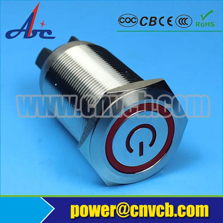 

19118 19mm DC12V/DC24V latching screw terminal ring and power logo push button switch