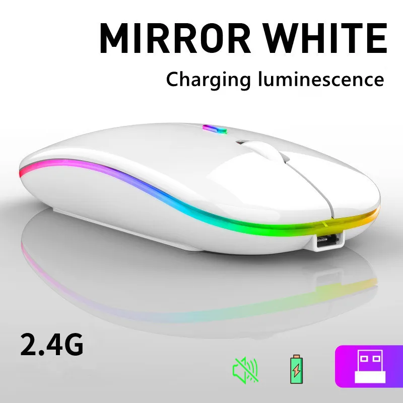 

Bluetooth беспроводная мышь 2,4 ГГц, USB оптическая мышь, перезаряжаемая мышь RGB 1600DPI, компьютерная эргономичная игровая мышь для ноутбука, ПК
