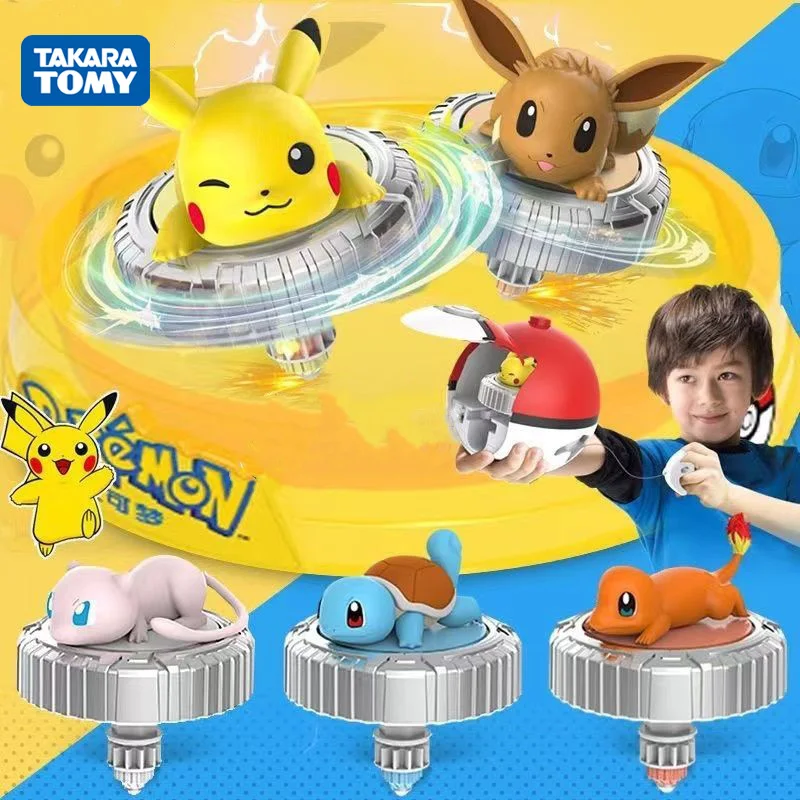 

TAKARA TOMY Pikachu Cartoon Spinning Top Kawaii Charmander Squirtle Anime Model Child Poke Ball Creativity Toy Festival Gift