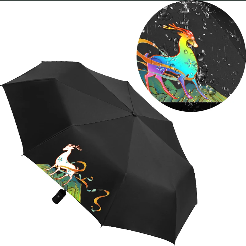 

Automatic Umbrella ANTI-UV Fold Sun Umbrellas Change Color Women Color Deer Parasol Female Men Rain Gear Romantic Gift Umbrella