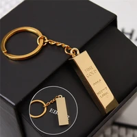 1pc golden brick keychain gift metal gold bar creative key holder golden brick keyring keyfob