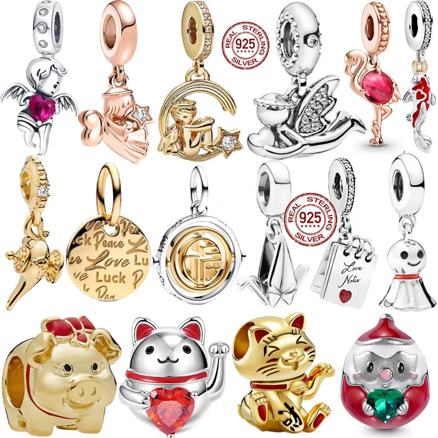 Cupid Lucky Caicai Cat Koi Fish солнечная кукла, серебряная подходящая для оригинального браслета Pandora, искусственные бусины, DIY ювелирные изделия, подарок