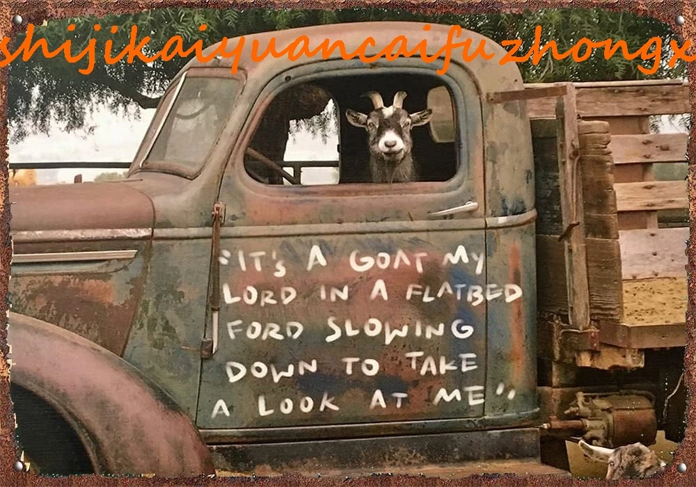 Забавный козий художественный принт настенное искусство в грузовике