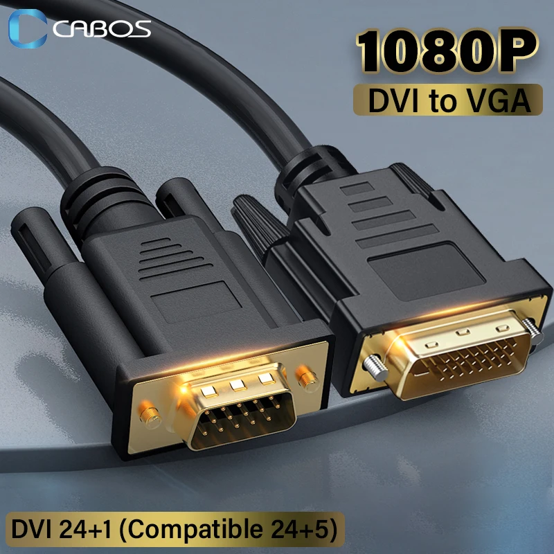 1080P DVI to VGA Adapter Cable DVI 24+1 Compatible 24+5 DVI to VGA Male to Male for Computer Projector Monitor HDTV VGA Adapter