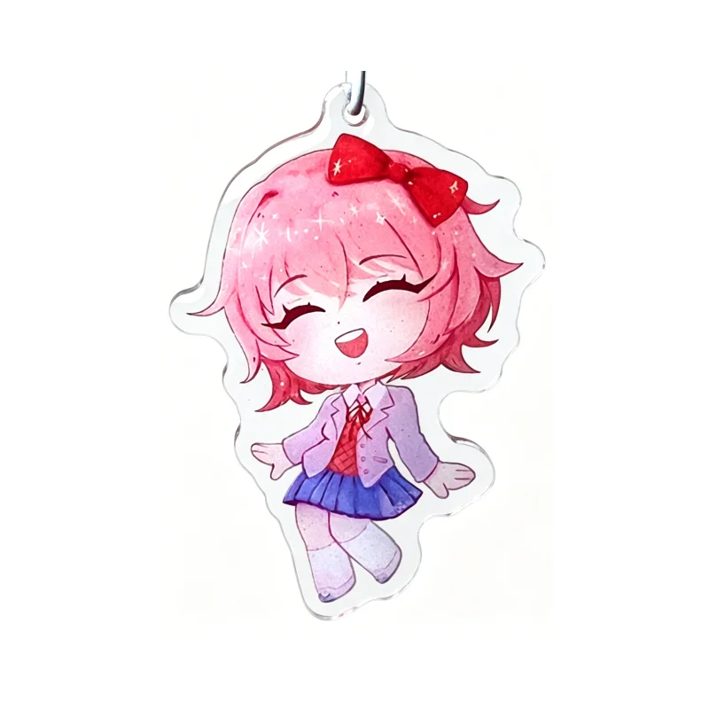 Фото Акриловый брелок DDLC с белой бронзовой застежкой: Сайори, Юри, Моника, Нацуки. Аниме-шарм для сумки, коллекционный кулон по игре, подарок для фанатов и коллекционеров. №3