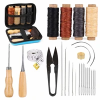28pcs leather sewing kit with large eye stitching needles waxed thread leather sewing tools for diy leather craft hand tool set