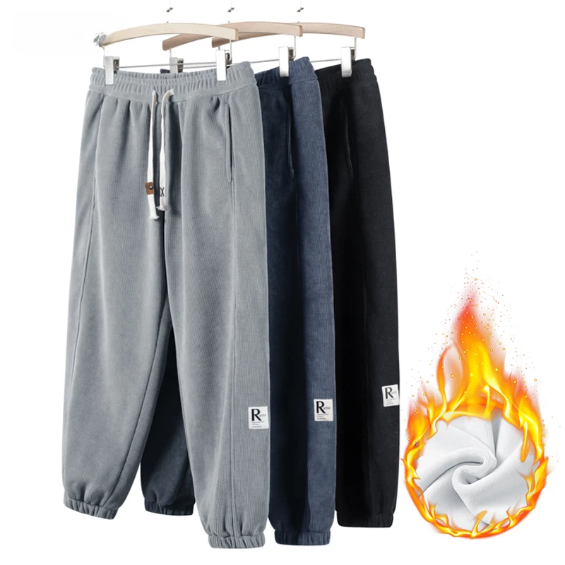 Теплые флисовые повседневные брюки зимние модные мужские свободные джоггеры