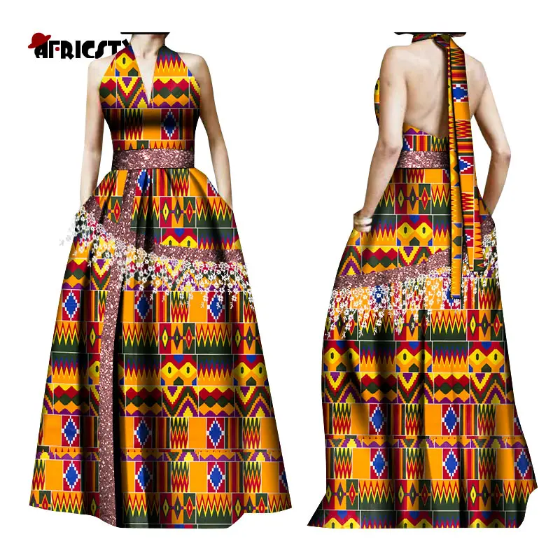 African Print Dresses for Women Elegant Sexy Long Formal Dress Ankara Print African Clothes Lace Robe Africaine Femme WY030