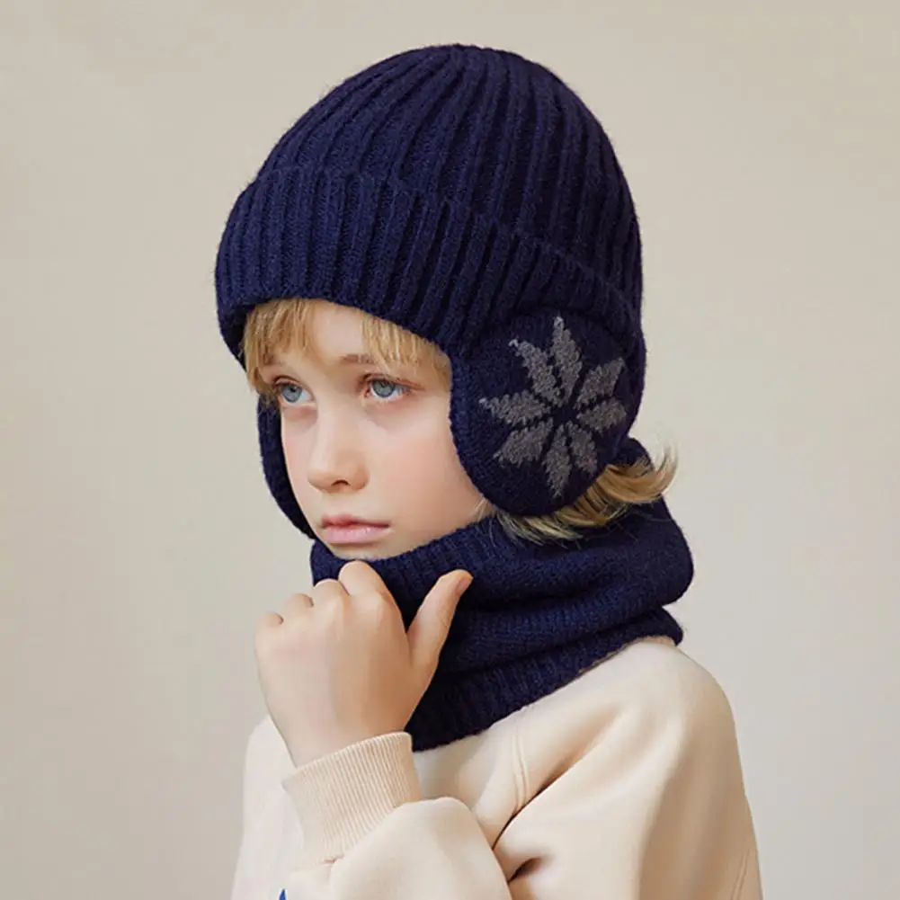 

Outdoor Cap Neck Warp Set Cozy Winter Children's Hat Scarf Set Printed Thickened Windproof for Warmth Elasticity Anti-slip