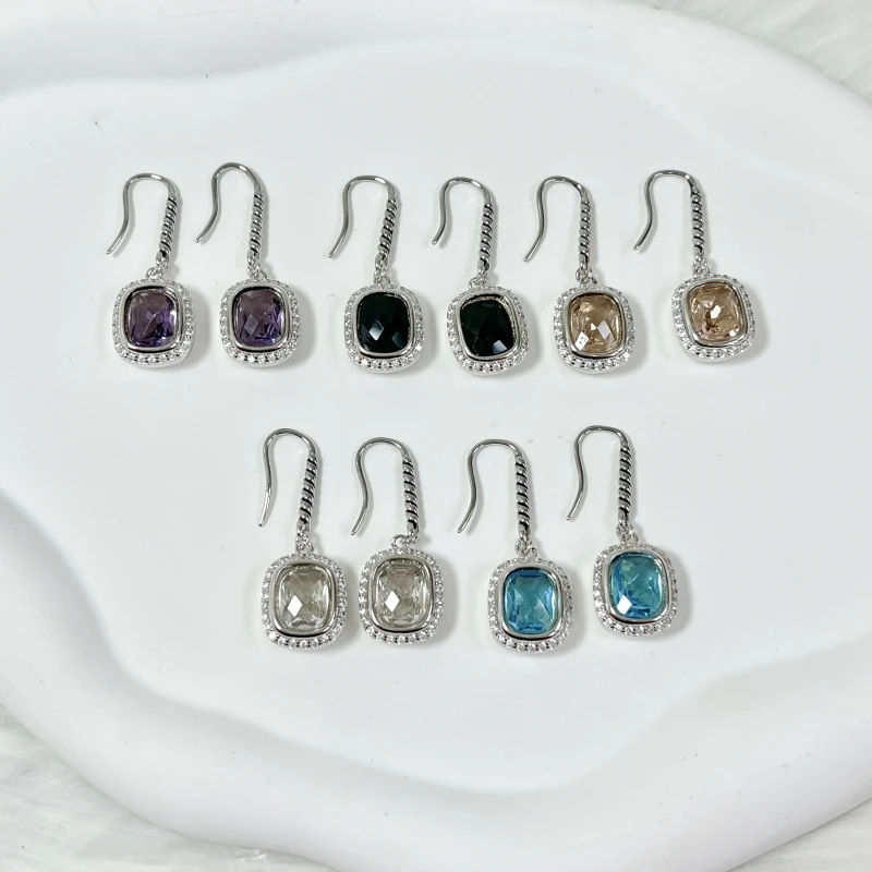 

925 Sterling Silver Luxury Women Earrings Inlaid Blue Zircon Ladies Vintage Stud Earrings