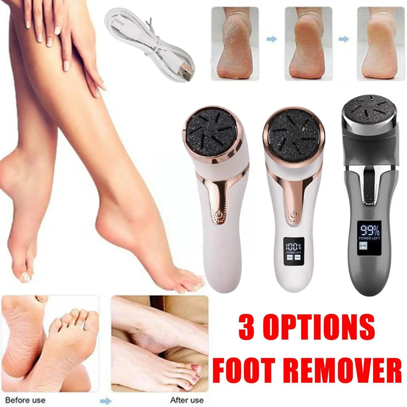 

Electric Foot Callus Remover Kit Rechargeable Callous Waterproof Dead Dry Pedicure Portable Head Cracked Skin Grind 3 Hard Q8F2