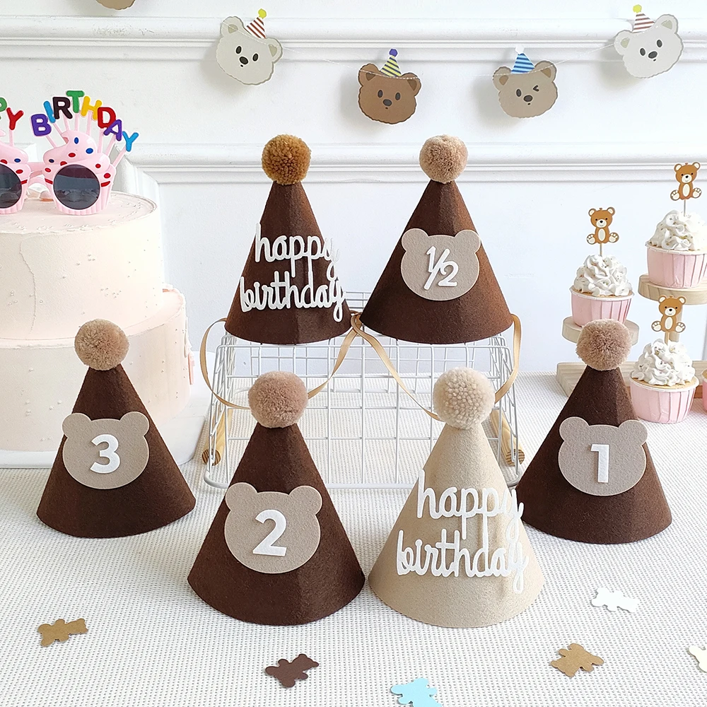 

Birthday Party Hats Brown Coffee Bear Happy Birthday Hat 1st 2nd 3rd Year Old Happy Birthday Baby Shower Party Decoration Supply