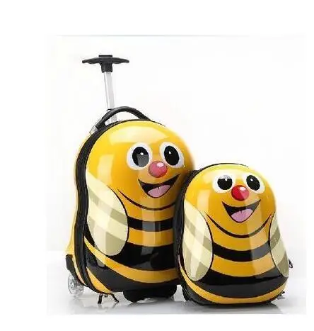 Cartoon Trolley Bag on Wheels  Kid's Travel Trolley Luggage Suitcase Kid Wheeled Travel Case Children Rolling Case with Backpack
