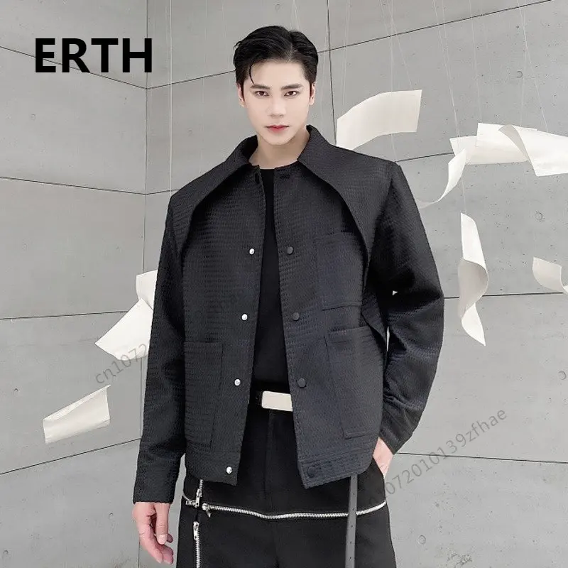 

Куртка ERTH Мужская короткая однотонная с воротником-стойкой, модный однобортный Повседневный Топ с несколькими карманами, осень 2023