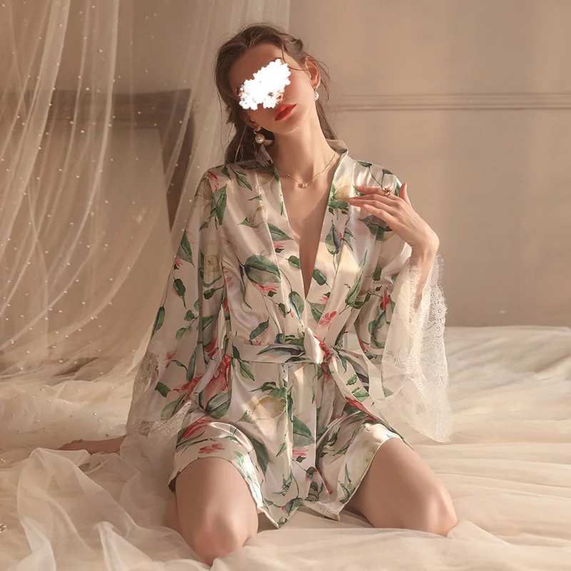 Шелковый Атласный Свадебный халат для невесты и подружки цветочный Короткое