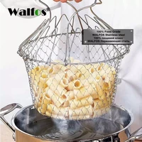 walfos foldable steam rinse stainless steel folding frying basket colander sieve mesh strainer kitchen cooking tools accessories