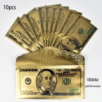 10pcslot usd 100 dollar gold foil banknote with envolope america fake money for collection gift