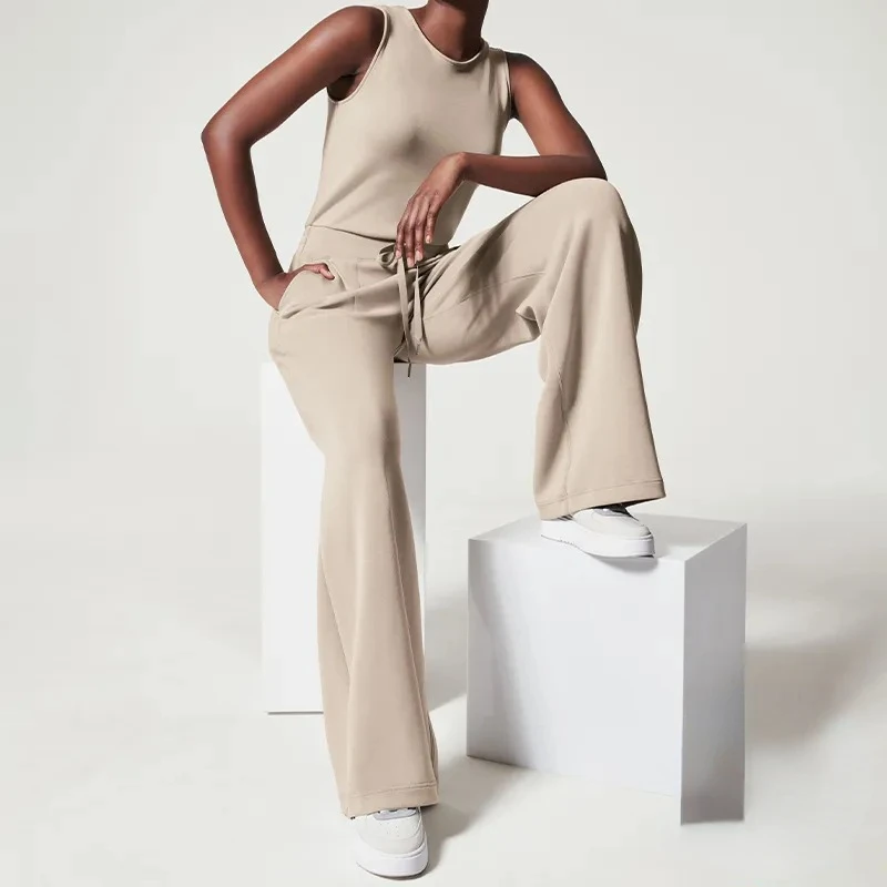 Women Elegant Jumpsuit Fashion Sleeveless Solid Color Commuter Pants Summer Office Lady Overalls Casual Streetwear Romper