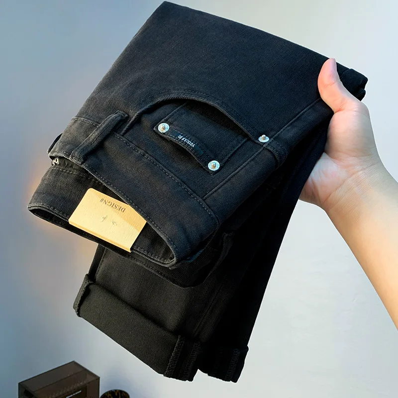 Высококачественные черные джинсы Мужская простая повседневная модная