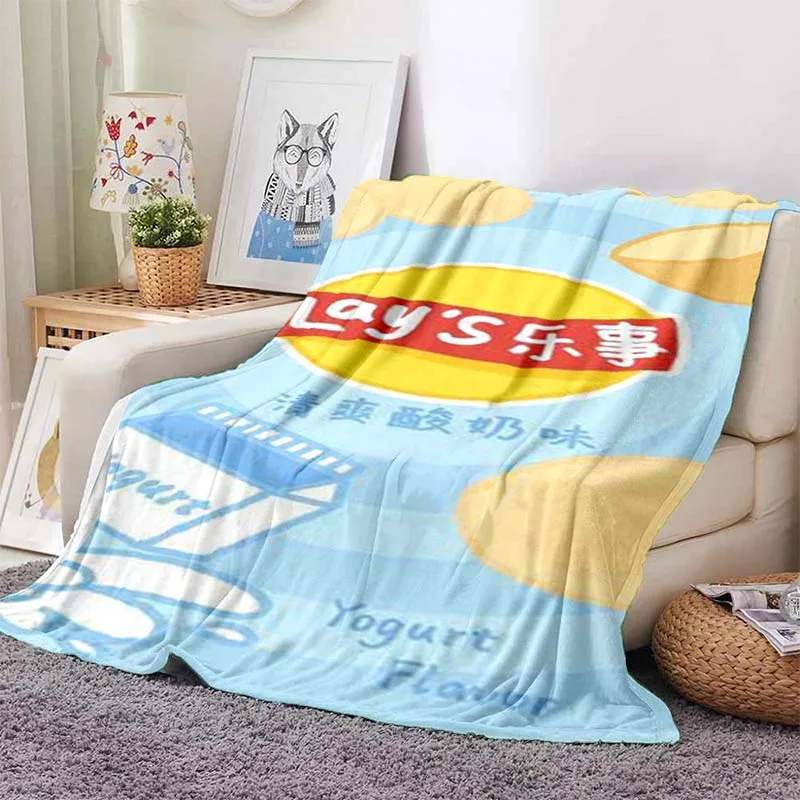 Пледы с картофельными чипсами и креативным принтом мягкие качественные складные