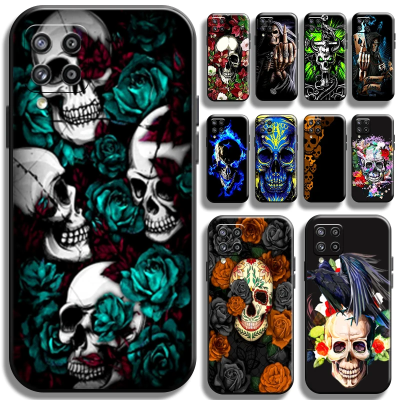 

Death Skull Flower For Samsung Galaxy M12 Phone Case Carcasa Full Protection Cases Liquid Silicon Black TPU Funda Back Cover