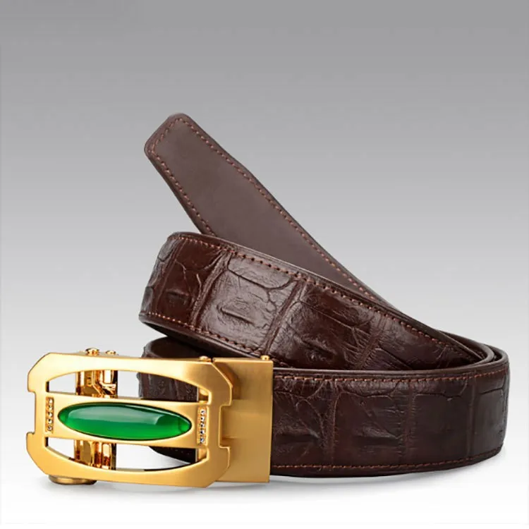 

Young and middle-aged men alligator leather belt without splicing bone plate buckle belt