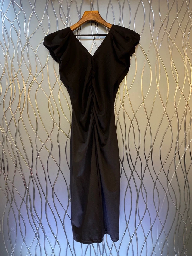 

2023 new women fashion sleeveless V-neck solid color decorative wrinkle kink slim dress dress 0607
