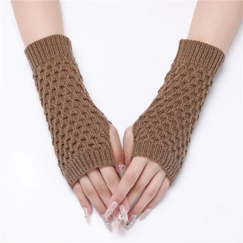 

Короткие вязаные перчатки с открытыми пальцами для мужчин и женщин, теплые рабочие перчатки с защитой рук на осень и зиму