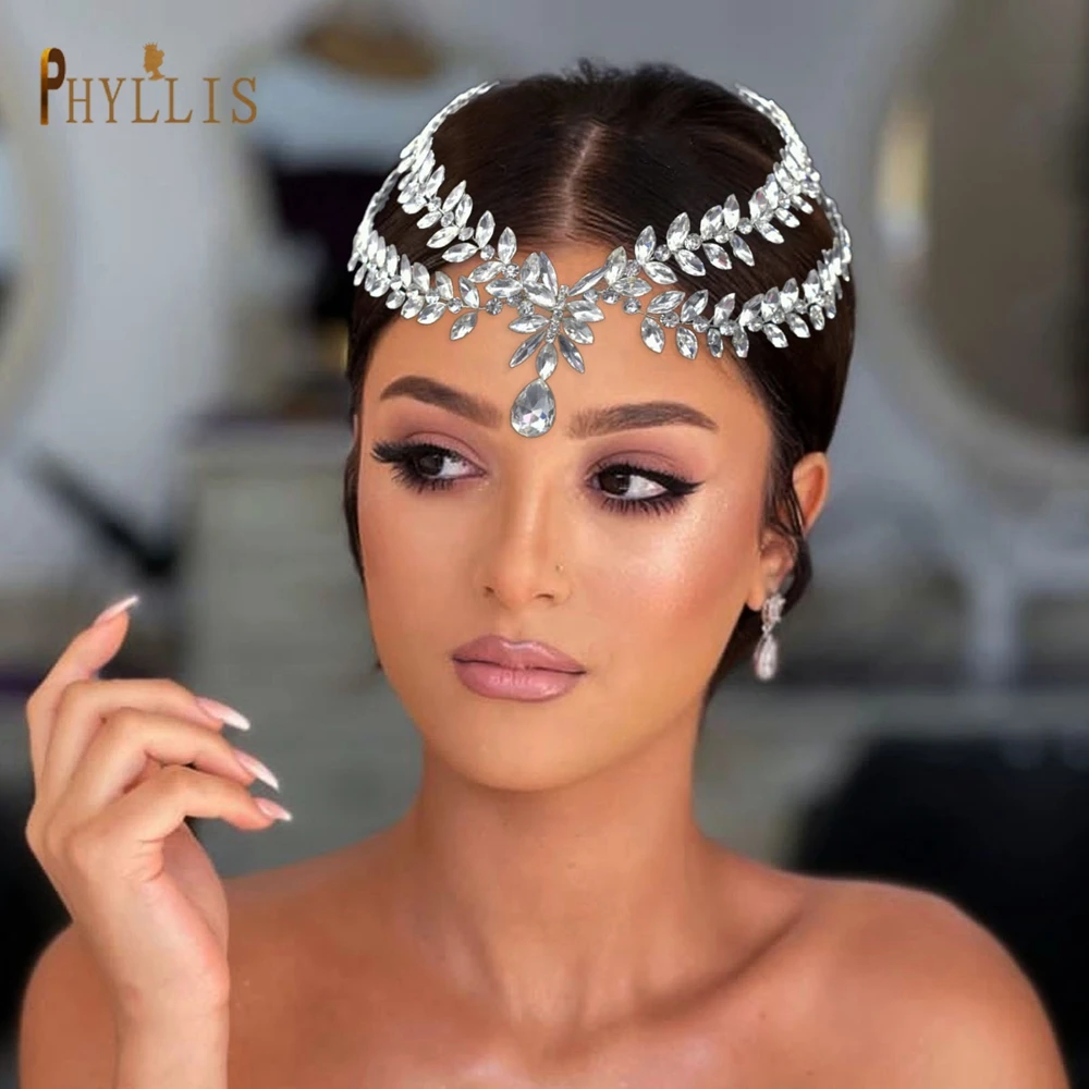 

A478 Rhinestone Wedding Forehead Headband Bridal Headdress Water Drop Women Tiara Brides Hair Accessories Ladies Headpiece