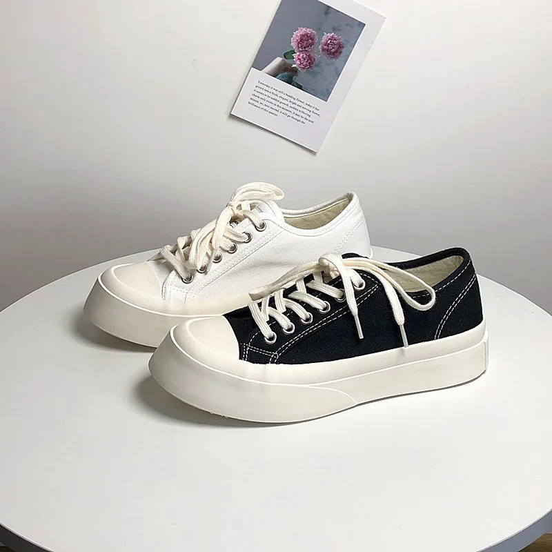 

Women's Canvas Shoes Casual Lace-Up Shoe Summer Tennis for Girl Flat Vulcanized Shoes White Women's Sneakers 2022