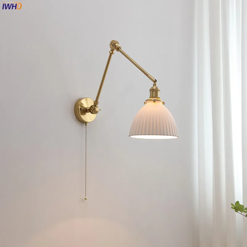 

IWHD Nordic Modern Ceramic LED Wall Lamps Sconce Pull Chain Switch Bedroom Bathroom Mirror Stair Light Up And Down Luminaira