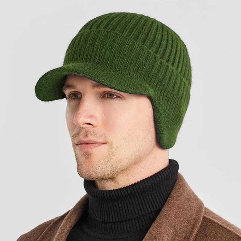 

Men Winter Knitted Ear Protection Cap Wool Beanies Bonnet Earflap Hat Short Brim Outdoor Cycling Ski Warm Cap 2023 Caps for Men