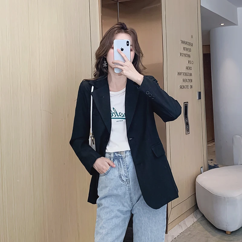 

Autumn winter new design long sleeve coat 2022 Korean fashion black blazers for commuter casual women clothing for office lady