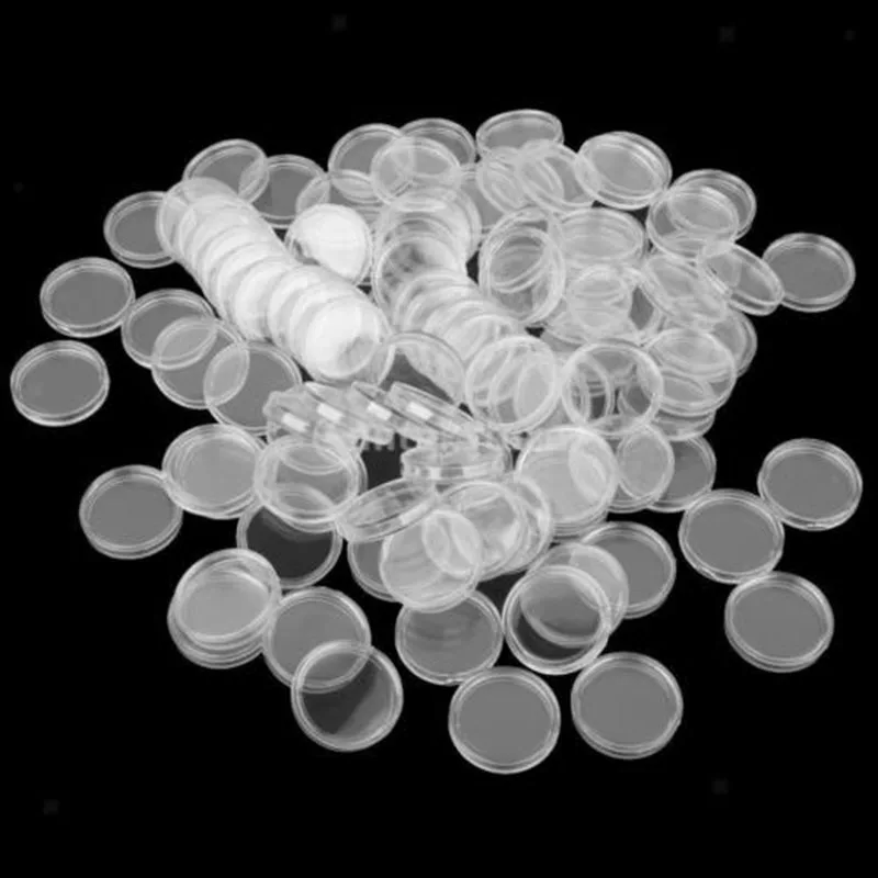 

100Pcs 21mm Transparent Plastic Coin Holder Capsules Storage Clear Round Display Cases Protection Boxes Container For 21mm Coins